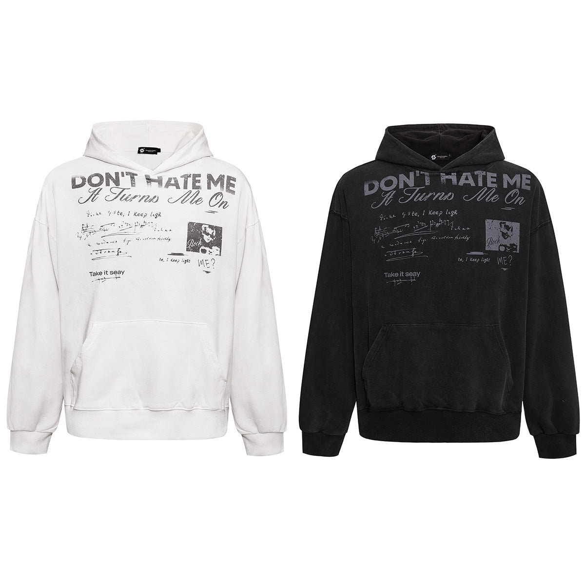 Washed Graphic Hoodie – 'Don't Hate Me It Turns Me On' Vintage Rock Print
