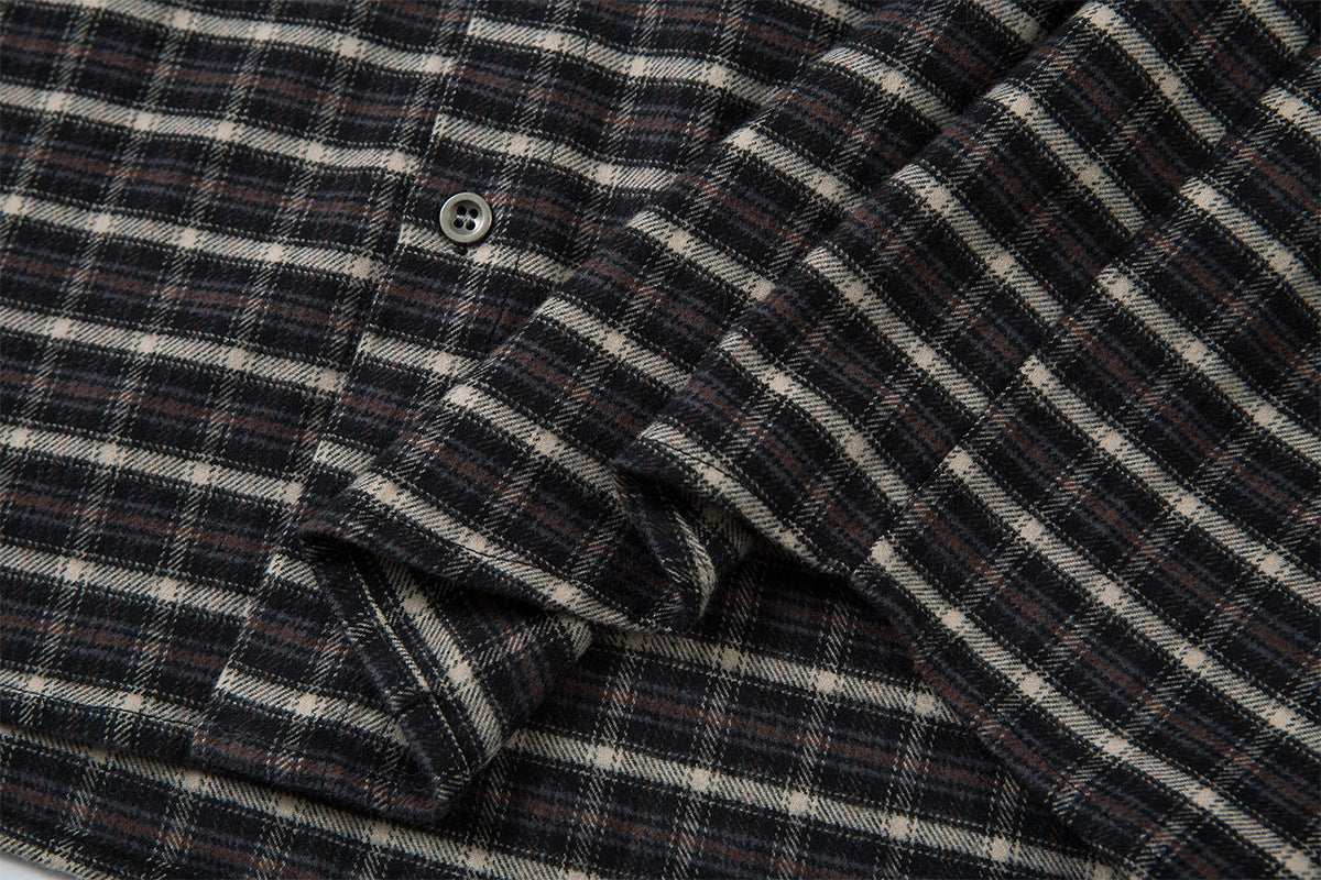 Chemise en flanelle à carreaux avec cravate amovible – Chemise noire oversize à carreaux boutonnée