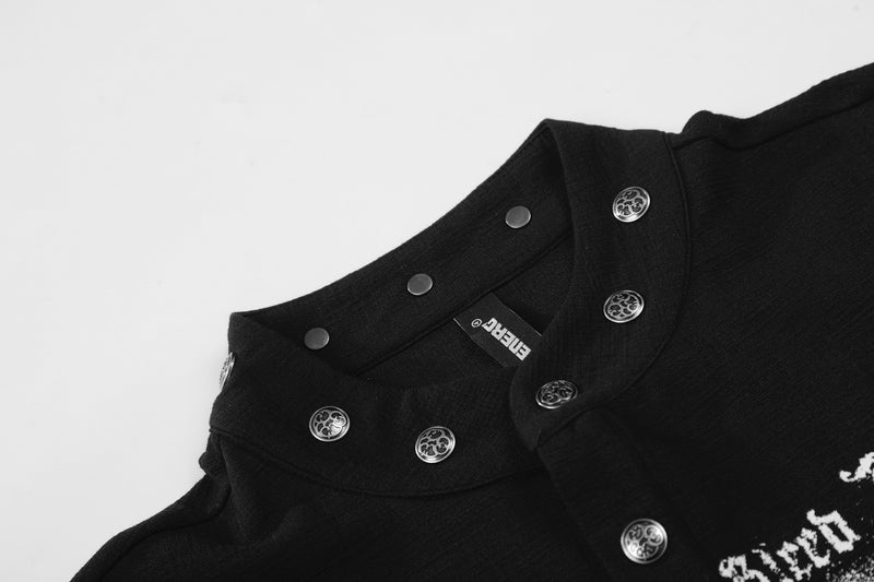 Chemise gothique à manches longues avec motif Faucheur et col officier clouté