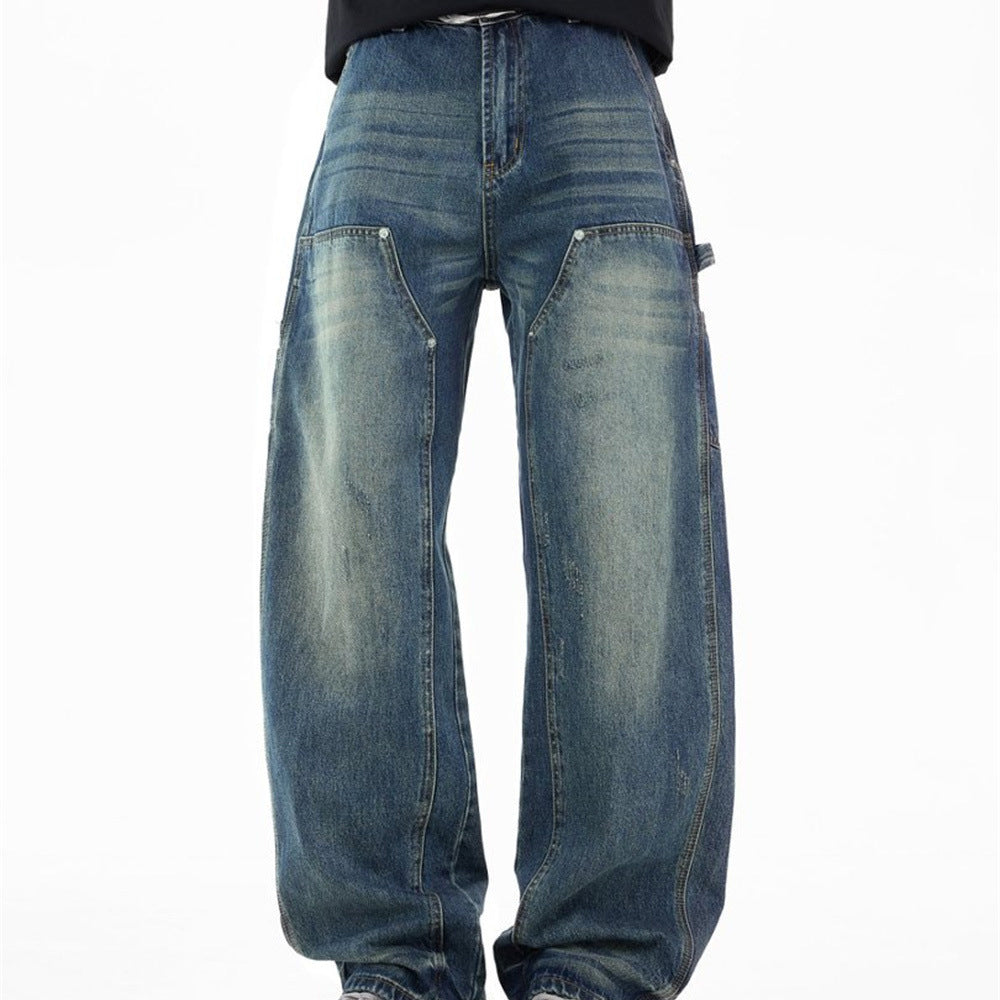 Men's Baggy Carpenter Jeans – Vintage Washed Wide-Leg Denim