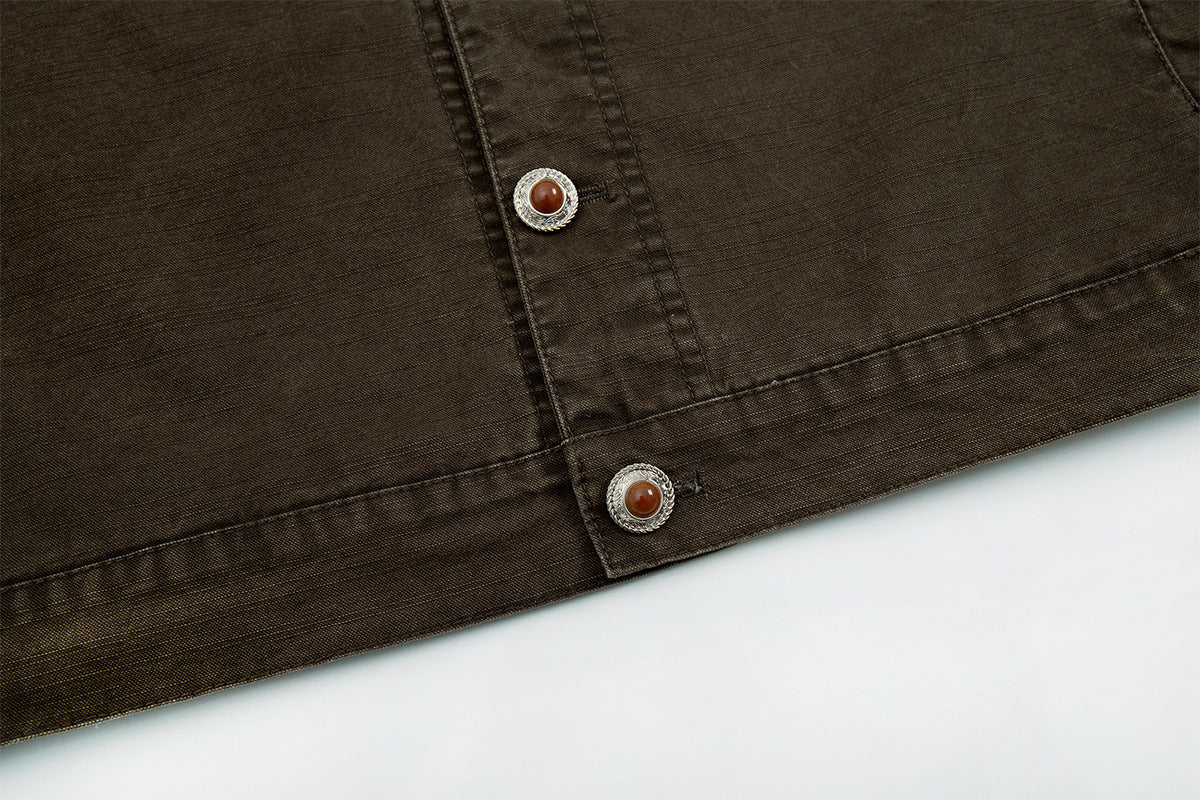 Men's Washed Denim Trucker Jacket – Vintage Workwear Style with Snap Buttons