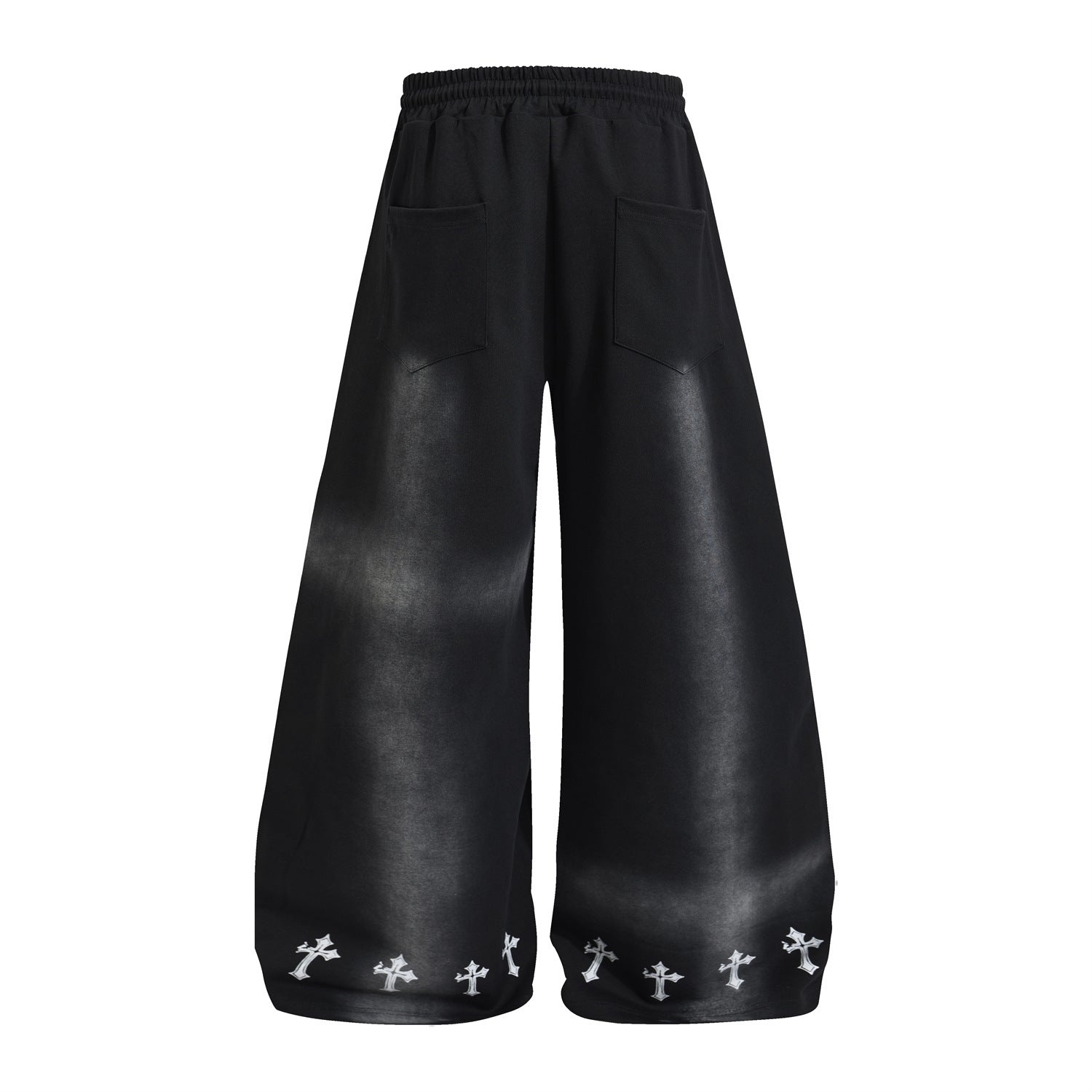 Pantalon de survêtement à jambes larges avec croix gothique et finition délavée