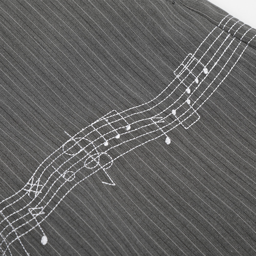 Pinstripe Wide-Leg Trousers with Music Note Embroidery