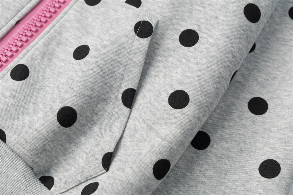 Sudadera con capucha y cremallera con estampado integral de lunares y gráfico de letras streetwear