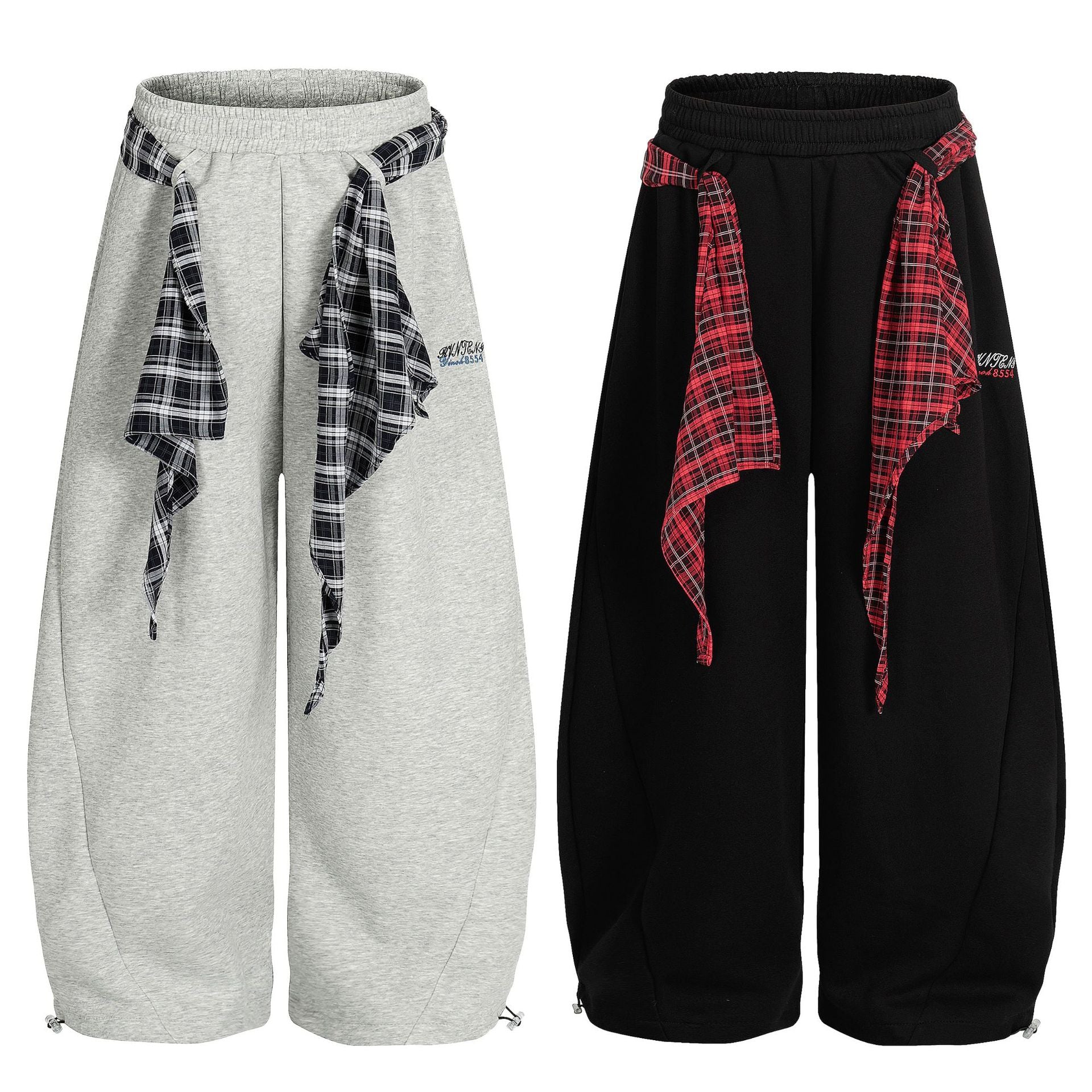 Wide-Leg-Sweatpants mit Karoband – Oversized-Hip-Hop-Barrel-Pants