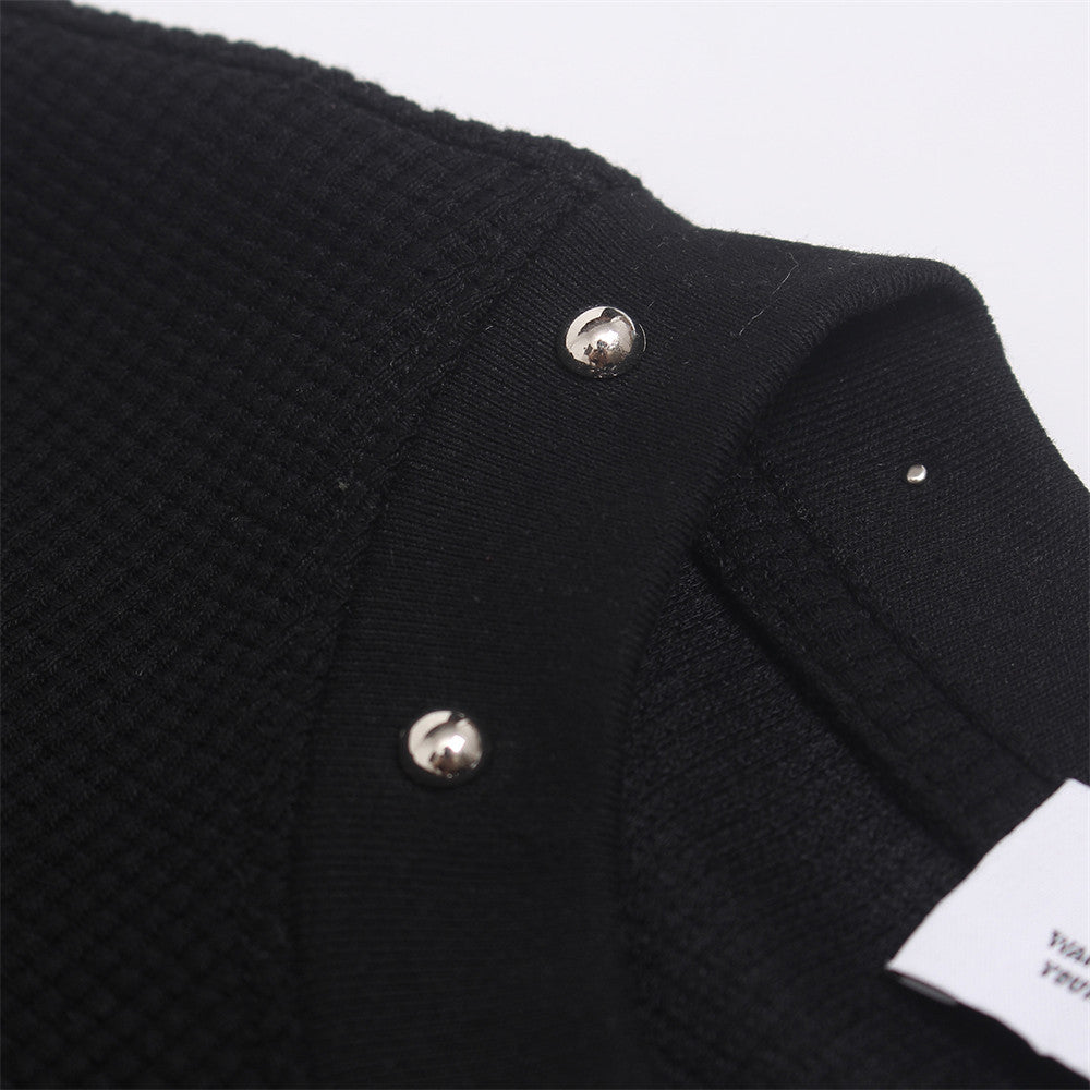 Men's Long Sleeve Shirt Leopard Cross Graphic Black Waffle-Knit Oversized Tee
