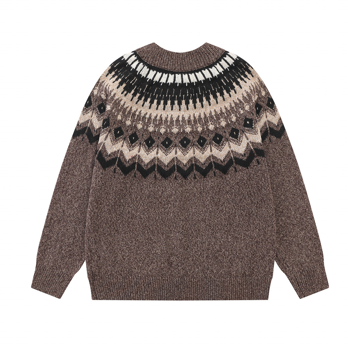 Fair Isle Jacquard Knit Zip-Up Sweater – Vintage Half-Zip Pullover