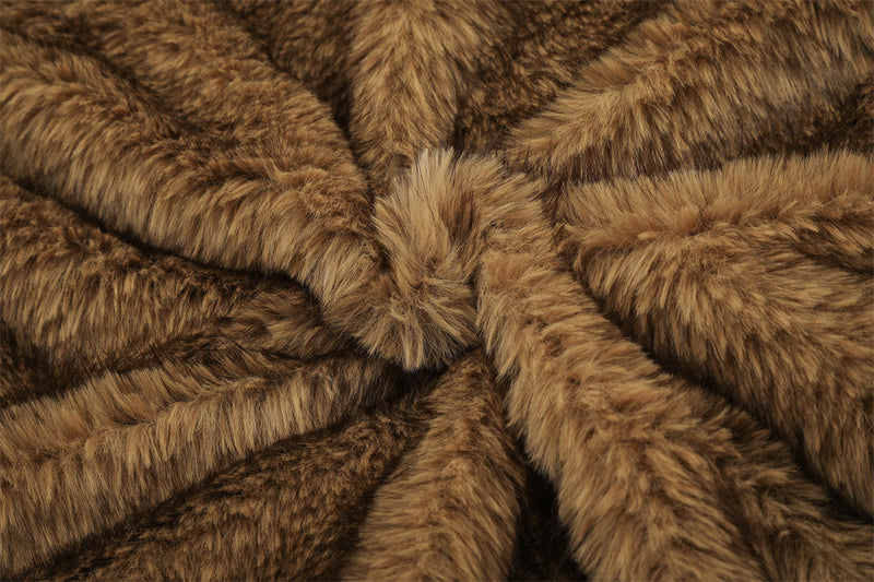 Faux Fur Hooded Bomber Jacket – Brown Short-Cut Zip-Up with PU Leather Trim