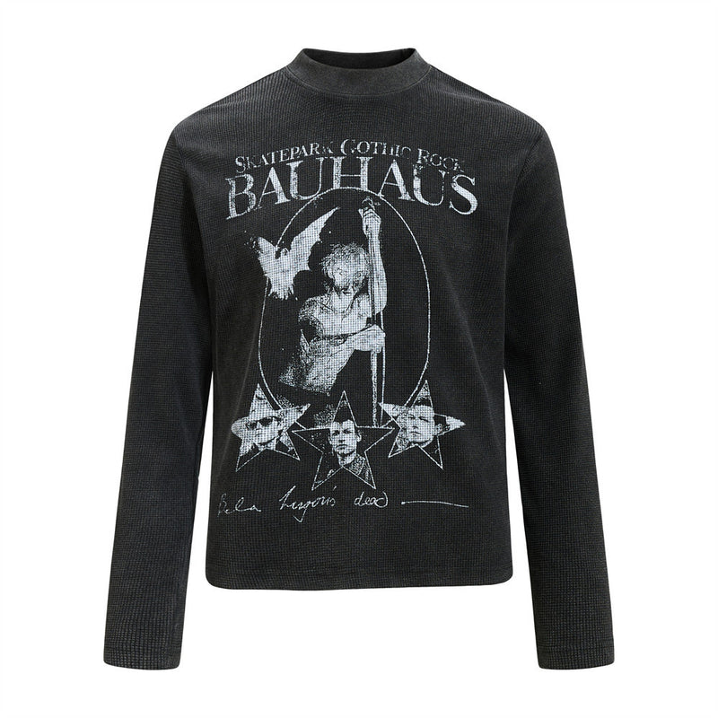 Bauhaus Gothic Rock Waffle Knit Long Sleeve Shirt – Vintage Band Graphic Tee