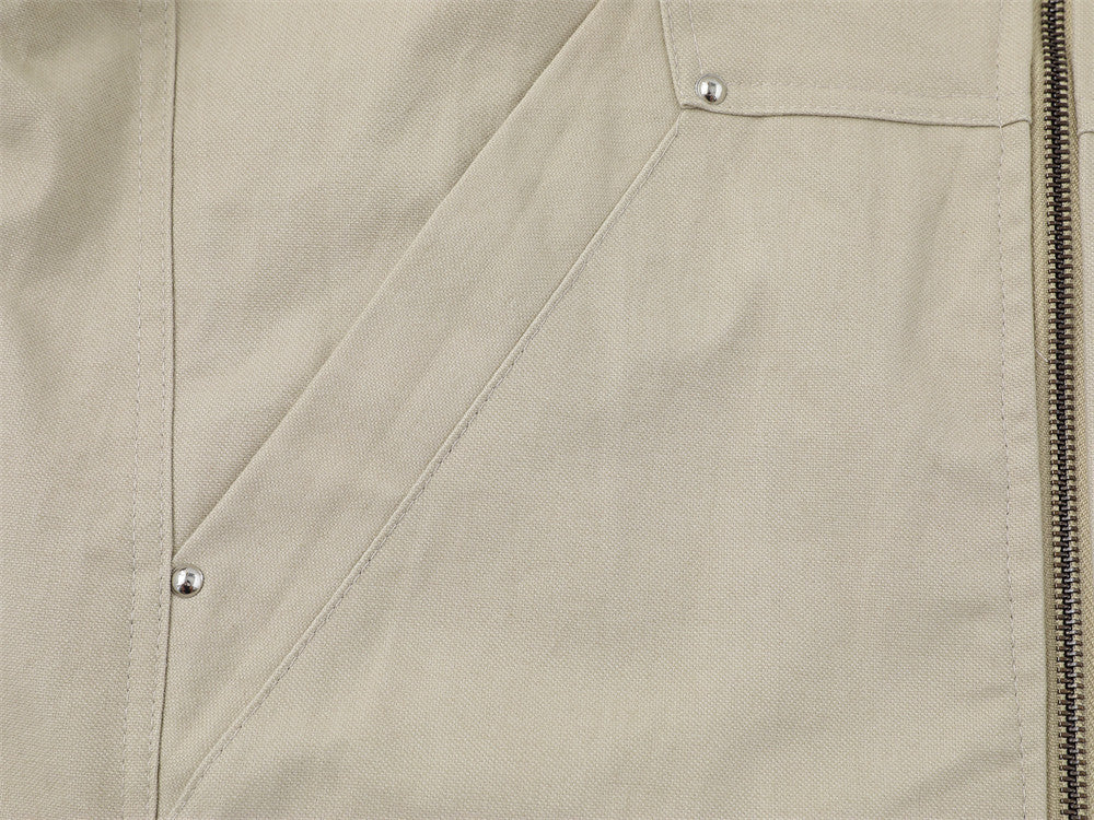 Herrenjacke im dekonstruierten Workwear-Stil – mit Reißverschluss, PU-Lederkragen und entspannter Passform