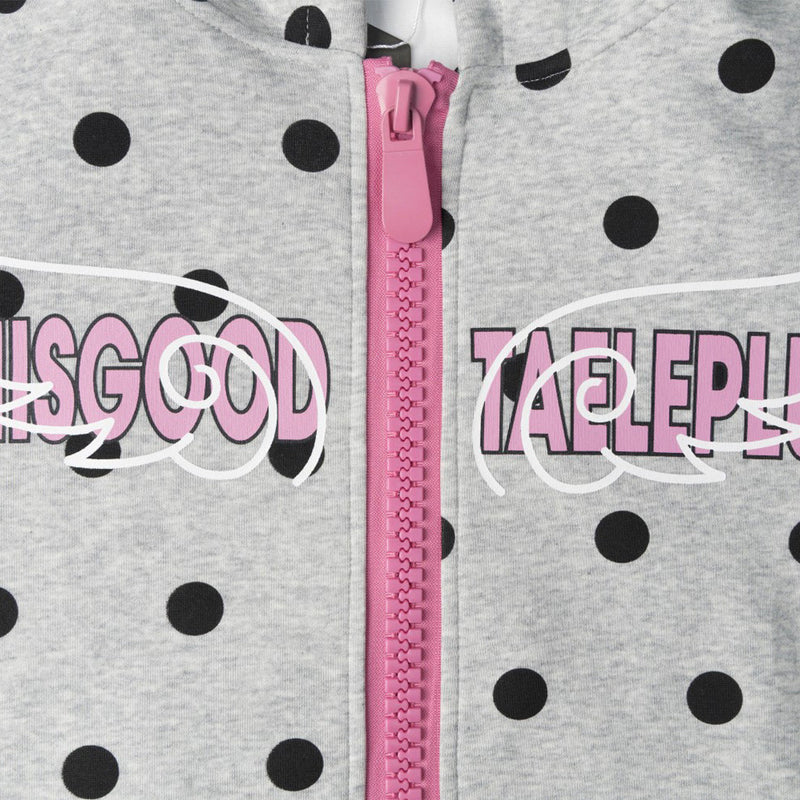 Sudadera con capucha y cremallera con estampado integral de lunares y gráfico de letras streetwear
