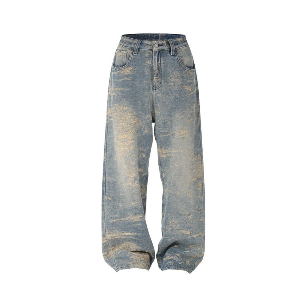 Vintage Baggy Jeans Men – Heavy Distressed Wide-Leg Straight Denim Pants