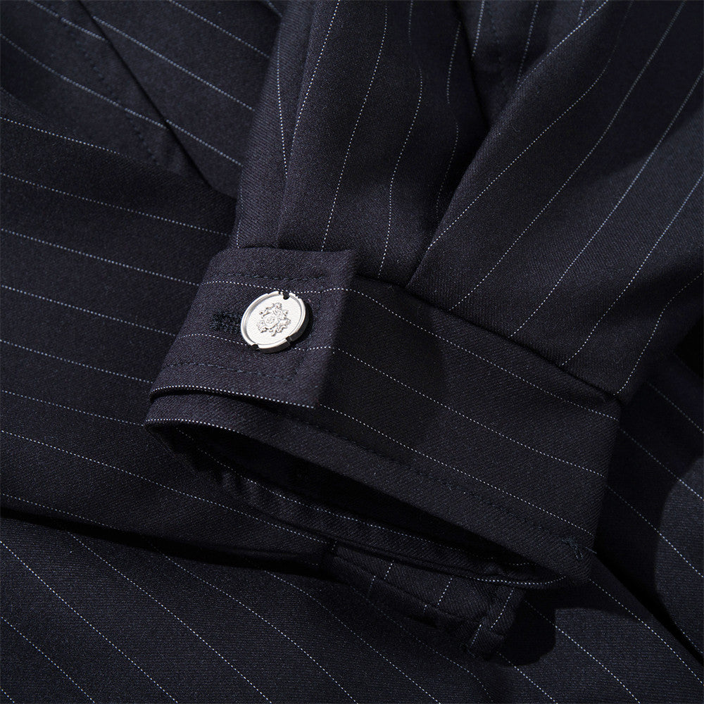 Pinstripe Stand-Collar Bomber Jacket – Relaxed Fit Men's Baseball Jacket