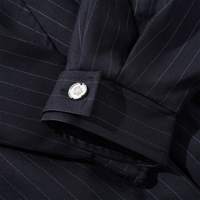 Pinstripe Stand-Collar Bomber Jacket – Relaxed Fit Men's Baseball Jacket