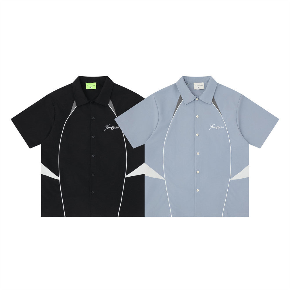 Color Block Racing Short Sleeve Shirt – Streetwear Bowling Style