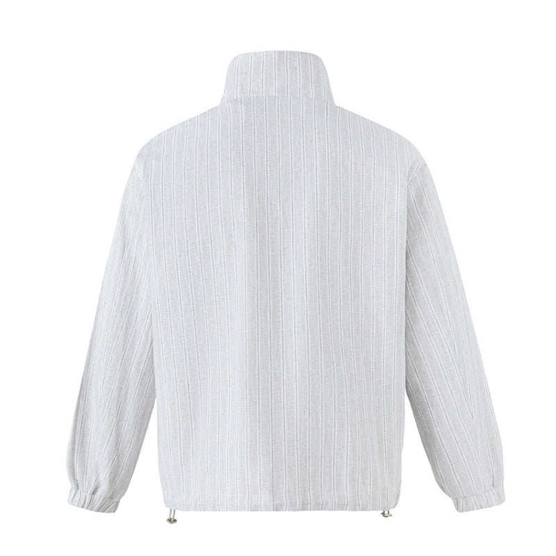 Reversible Stand Collar Zip Jacket – Cream & Pinstripe Oversized Fit