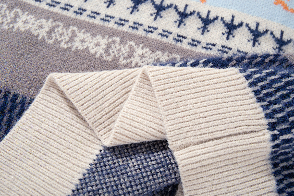 Fair Isle Jacquard Knit Cardigan Sweater – Retro Korean-Style Button-Up