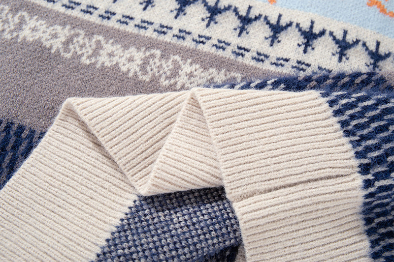 Fair Isle Jacquard Knit Cardigan Sweater – Retro Korean-Style Button-Up