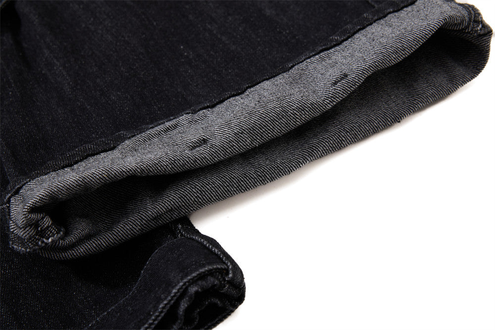 Gothic Buckle Strap Flare Jeans – Men's Washed Black Distressed Denim