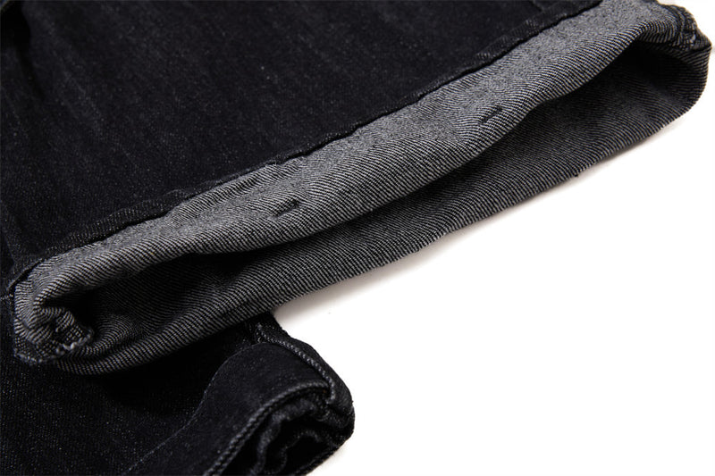 Gothic Buckle Strap Flare Jeans – Men's Washed Black Distressed Denim