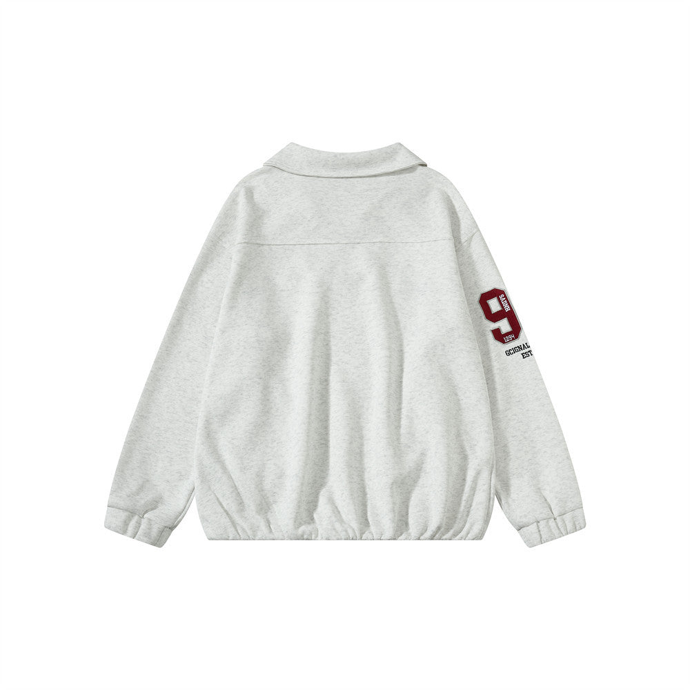 Jersey de cuello en V para hombre, oversized, con bordado universitario