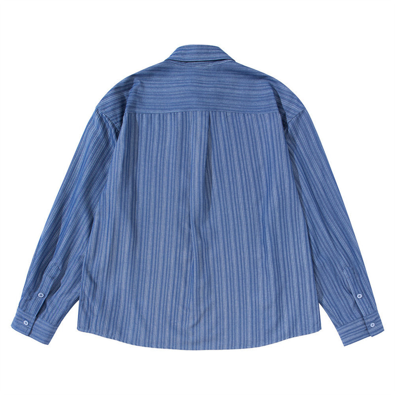 Men's Vertical Stripe Oversized Long Sleeve Button-Up Shirt in Blue