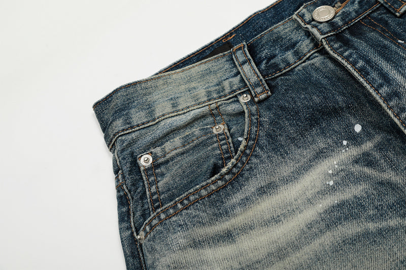 Vaqueros baggy con diseño — Denim vintage lavado de pierna ancha con salpicaduras de pintura