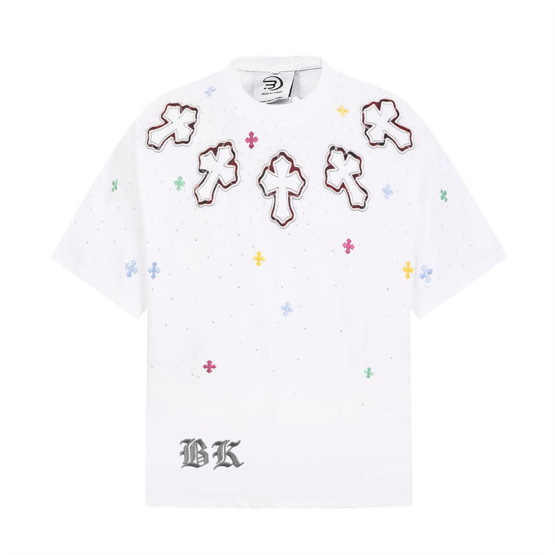 Cross Rhinestone Embroidery Oversized T-Shirt | Streetwear Graphic Tee