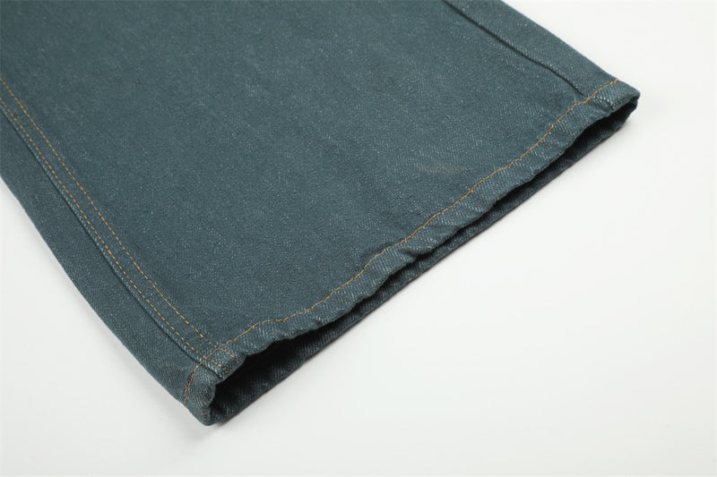 Jeans larges homme – Pantalon droit en denim vert canard à braguette boutonnée