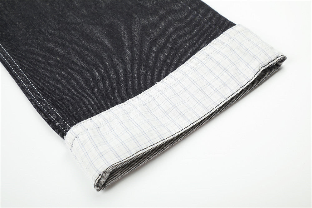 Herren Straight-Fit-Jeans – Wide-Leg-Rohdenim mit diagonalem Knopfverschluss und Karomuster