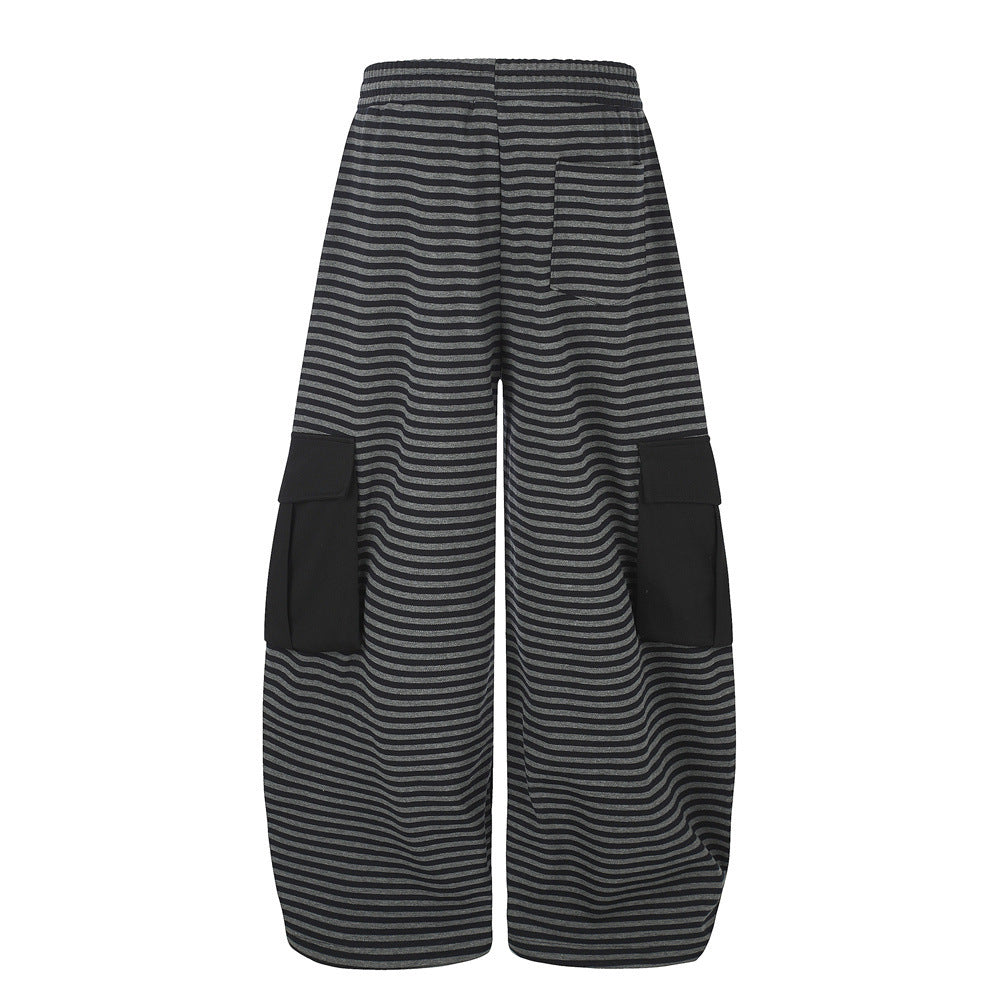 Wide-Leg Cargo Sweatpants with Striped Contrast Waistband – Men's Relaxed Fit