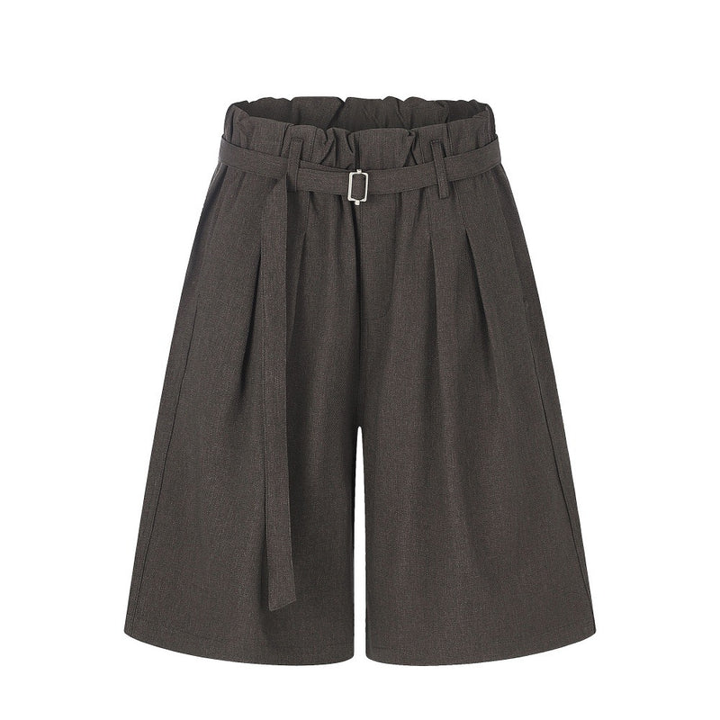 Wide-Leg Tailored Shorts with Belt – High Waist Pleated Bermuda