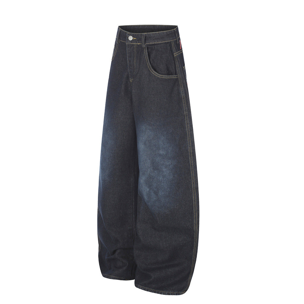 Jean barrel large pour homme – Denim punk streetwear oversize avec motif au dos