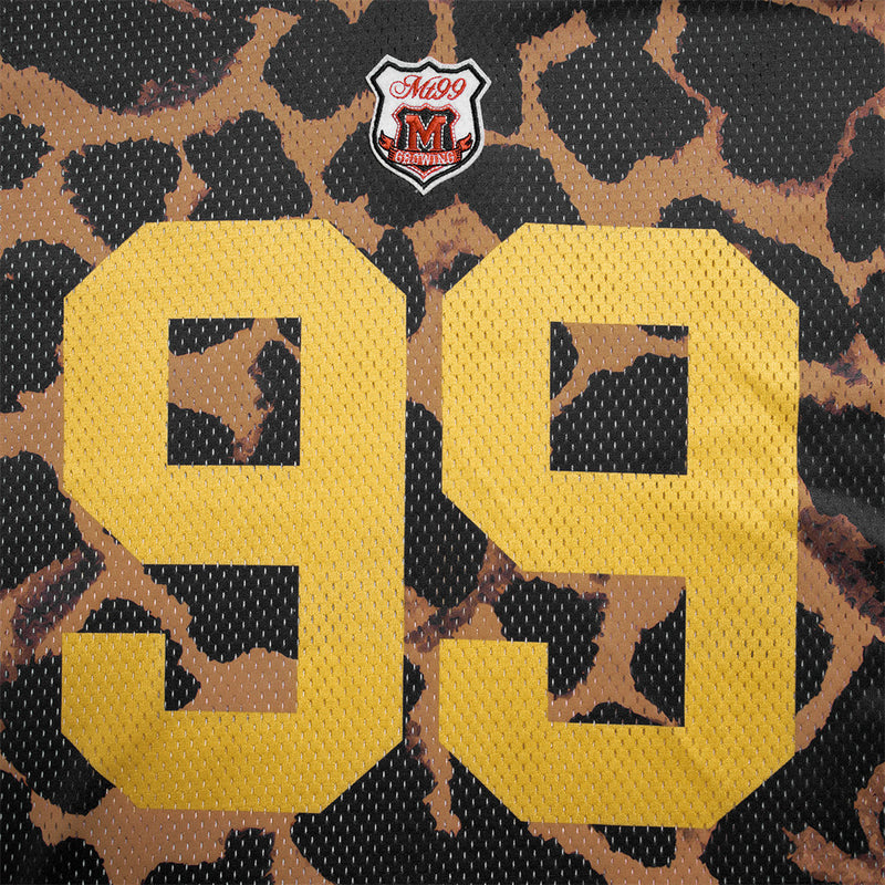 Men's Leopard Print Football Jersey V-Neck Short Sleeve Shirt – Number 99