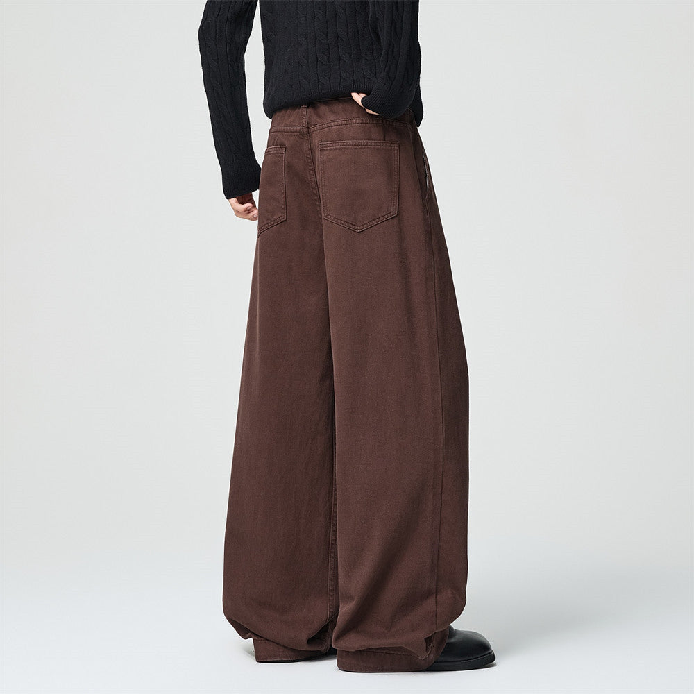 Wide-Leg Pleated Trousers – Men's High-Street Solid Color Straight-Cut Pants