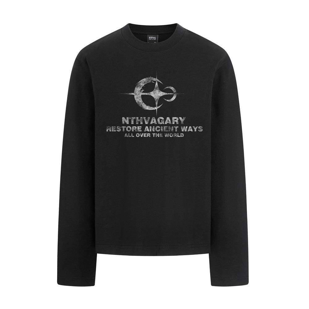 Graphic Long Sleeve T-Shirt – NTHVAGARY Star Compass Print Crew Neck