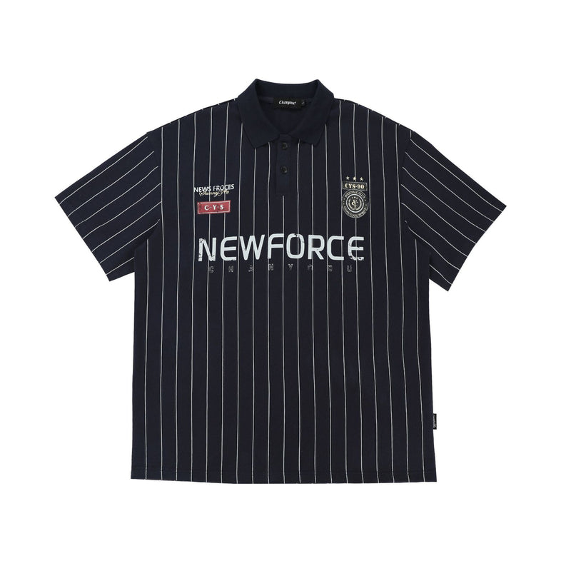 Men's Short Sleeve Pinstripe Polo Shirt – Oversized Varsity Graphic Jersey