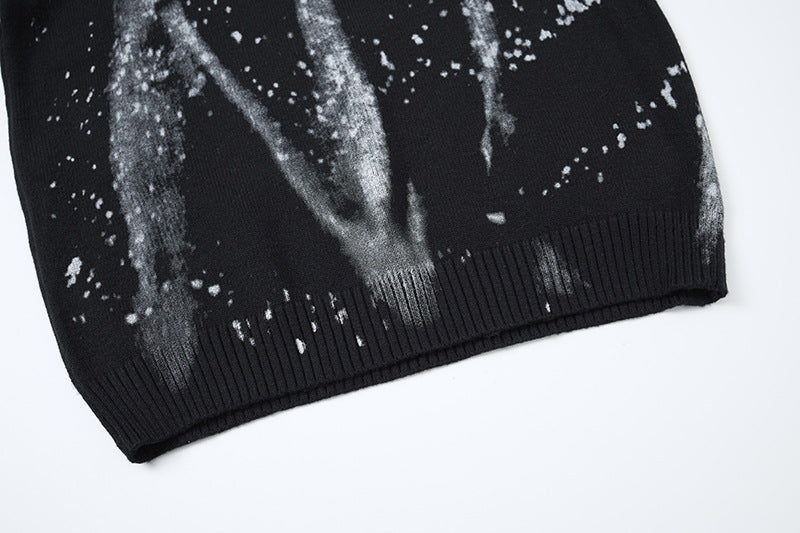 Ink-Wash-Strickpullover mit Farbspritzern und Rundhalsausschnitt – Oversized Streetwear