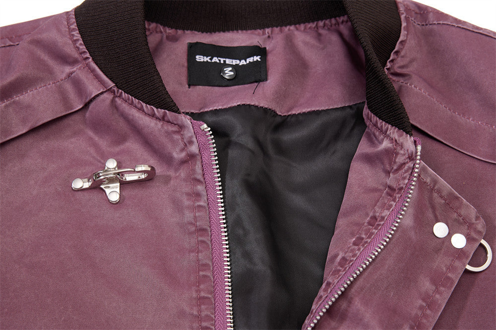 Bomber Jacket for Men – Washed Oversized Fit with Metal Clasp & Pleated Sleeves
