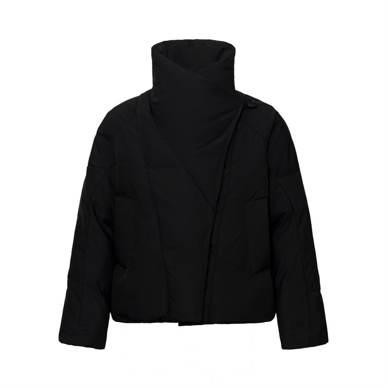 Men's Winter Puffer Jacket – Asymmetric Wrap Collar, High-Neck Quilted Coat in