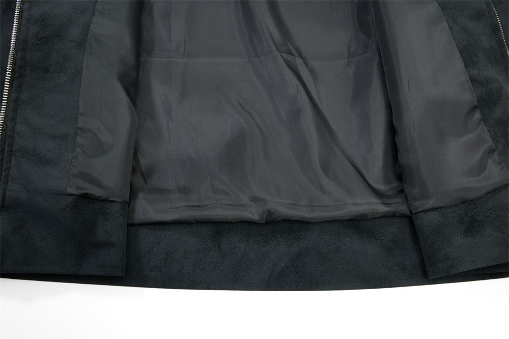 Men's Retro Distressed Suede-Texture PU Leather Stand Collar Bomber Jacket