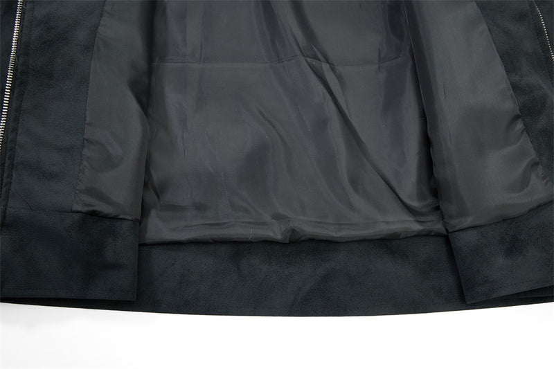 Men's Retro Distressed Suede-Texture PU Leather Stand Collar Bomber Jacket