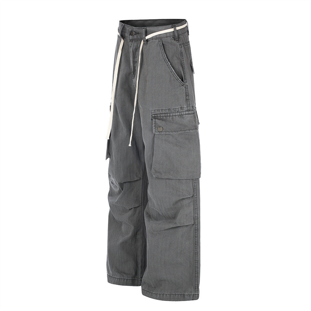 Pantalon cargo homme à jambes larges – Gris anthracite délavé, coupe baggy déstructurée