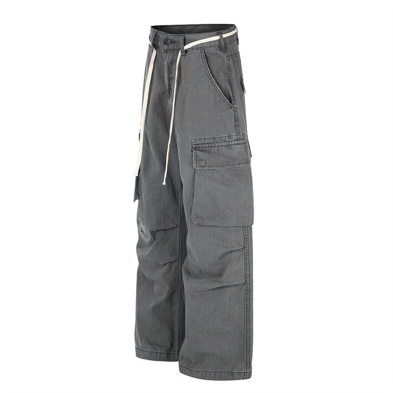 Pantalon cargo homme à jambes larges – Gris anthracite délavé, coupe baggy déstructurée