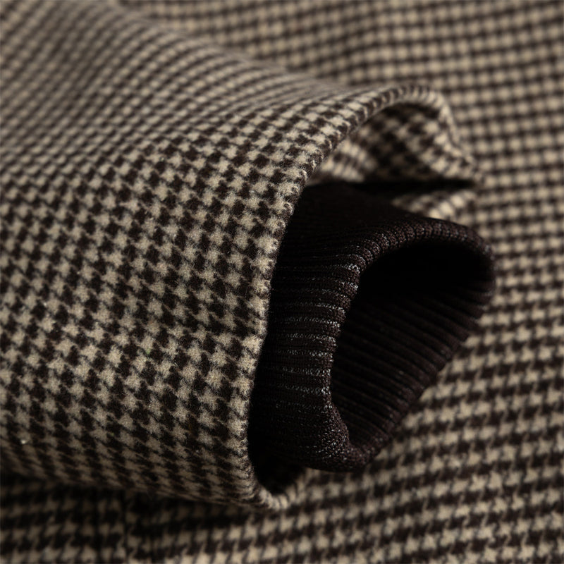 Houndstooth Wool-Blend Stand Collar Jacket – Men's Relaxed Fit Retro Bomber