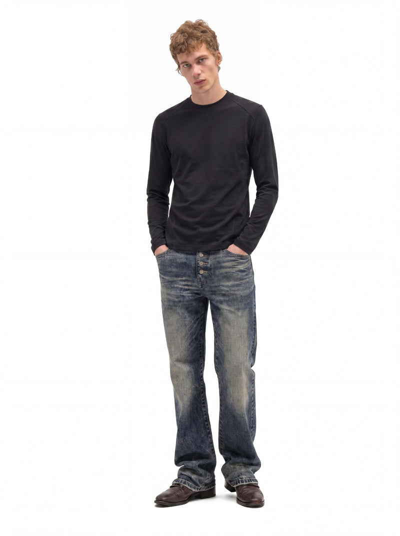 Men's Long Sleeve Crew Neck T-Shirt – Slim Fit Raglan Shoulder Tee