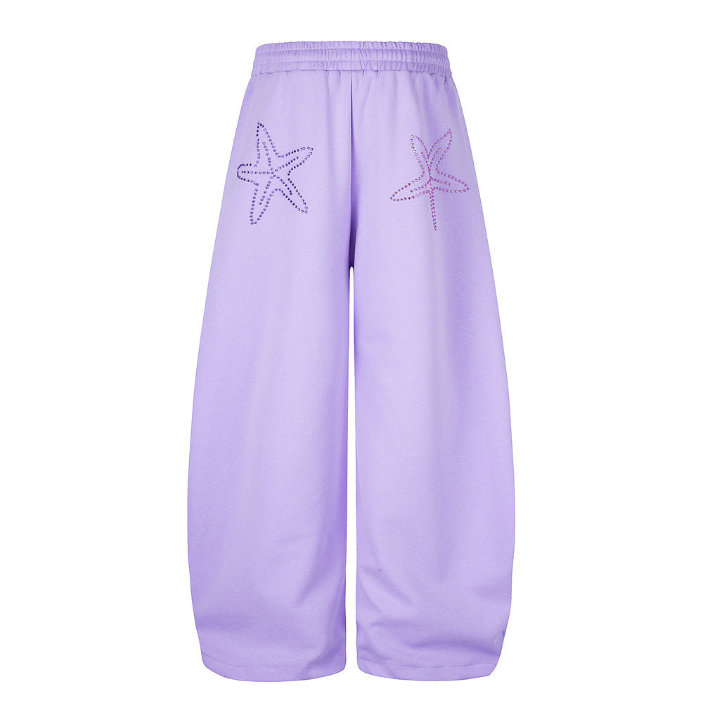 Wide-Leg Sweatpants with Rhinestone Letter Graphic – Oversized Fit