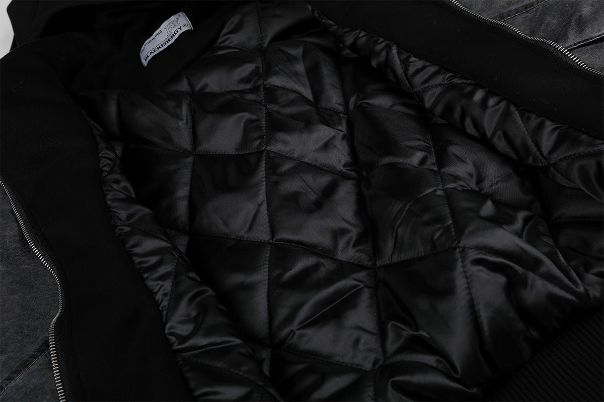 Oversized Padded Bomber Jacket – Faux Two-Piece Hooded Cotton Outerwear