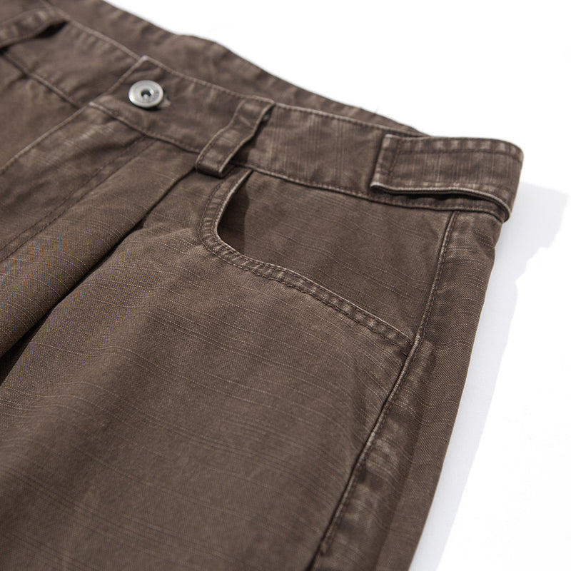 Wide-Leg Pleated Trousers – Vintage Washed Relaxed Fit Men's Pants