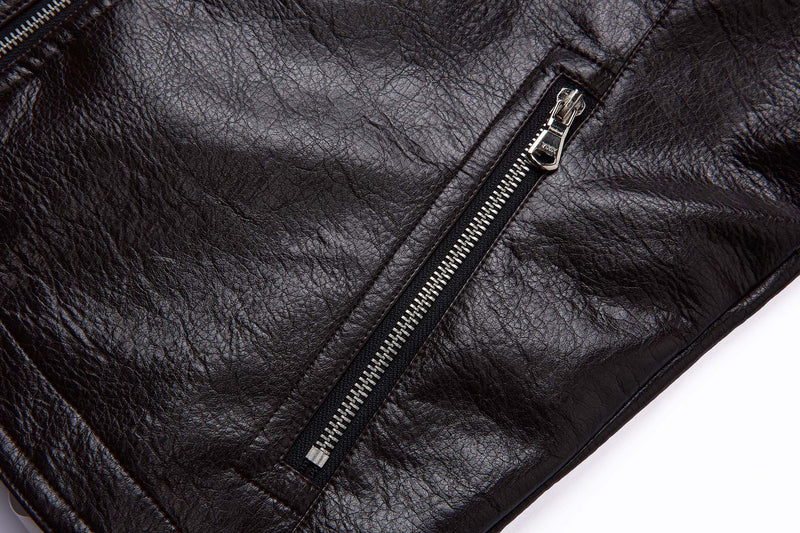 Faux Leather Moto Biker Jacket – Stand Collar with Zip Pockets